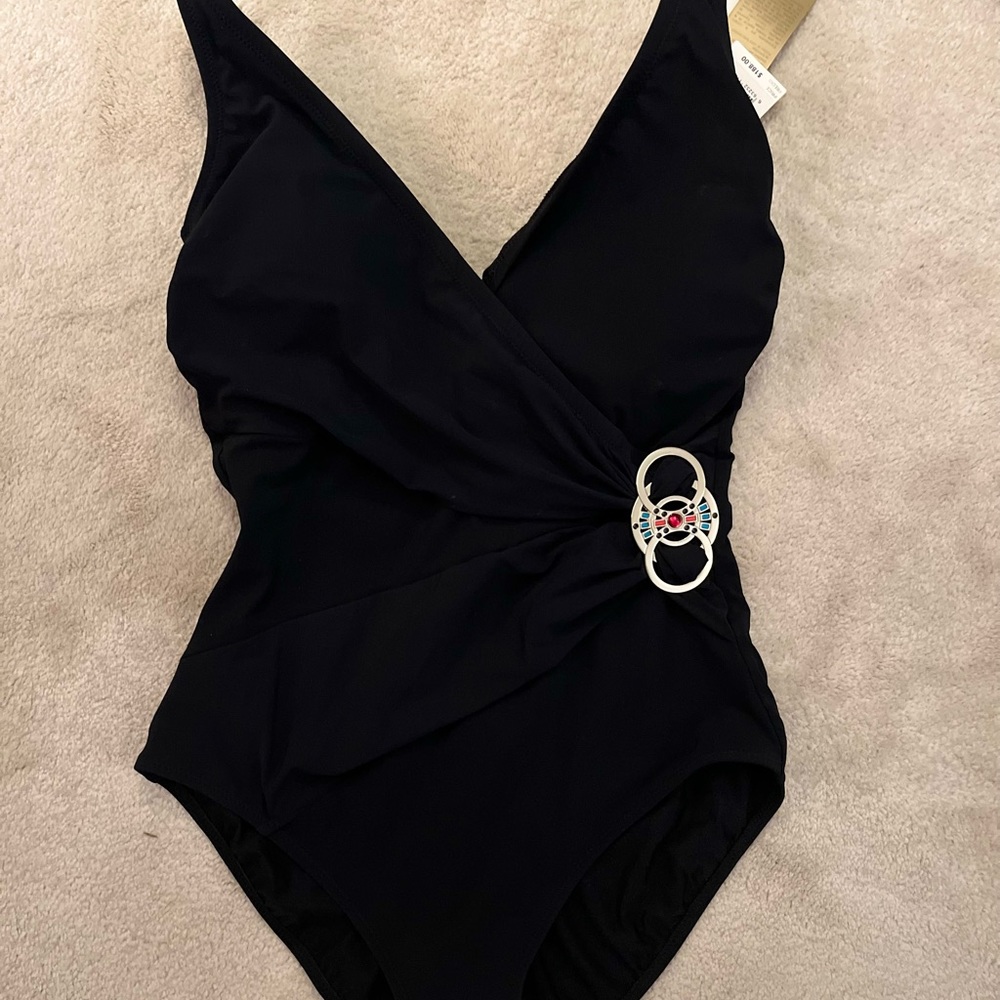 Ruched black one piece swimsuit